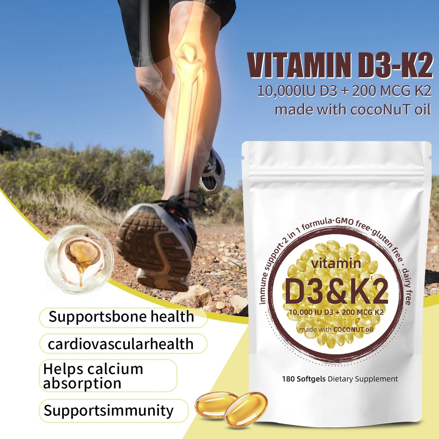 VANTAGE™ Vitamin D3 K2 Supplement Softgels